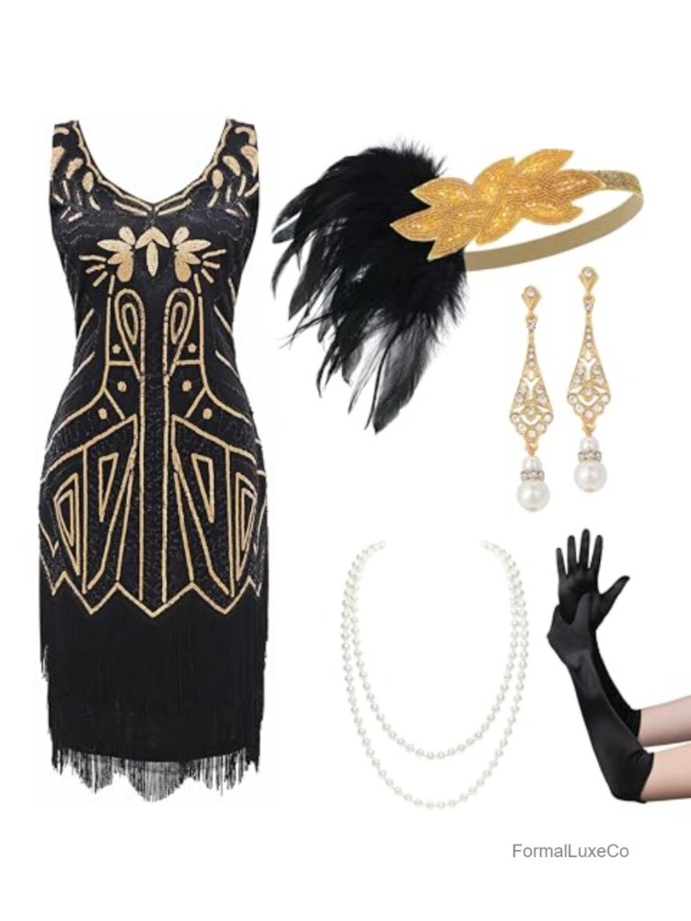 1920s Flapper Dress Set Fringe Gatsby Costume with Accessories